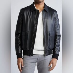 Bugatchi Zip Front Leather Bomber Jacket size L NWOT